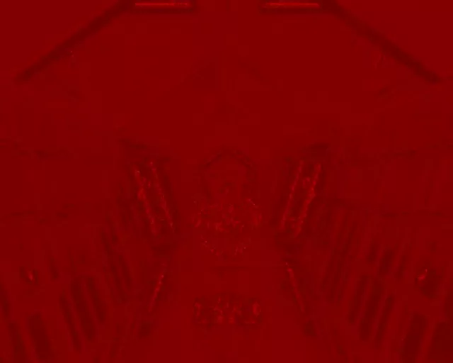 Tamsiai raudona neoninė tunelis su pikselių tinklo raštu, traukiasi į tamsą, pramoninė VJ kilpa 60fps