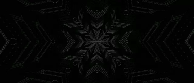 深色對稱霓虹雪花，具有同心萬花筒圖案黑色和灰色，無限隧道效果的VJ循環