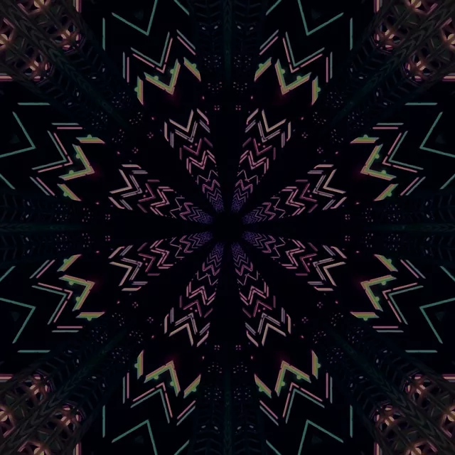 Neon Tunnel Fraktal Kaleidoskop Stjerne VJLoops 1:1 Kvadrat 60fps Pauseskærm