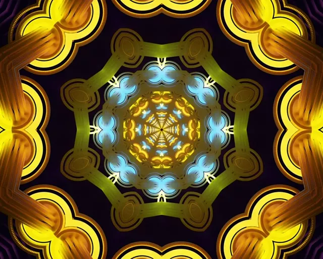 Neon Tunel Zlato-Modrý Kaleidoskop 5:4 industrial 60fps Šetrič Obrazovky VJ Loop