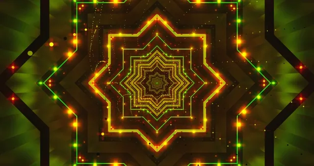 Tunnel Néon Étoile Dorée Verte Économiseur d'écran 4K UHD 60fps Vj Loop