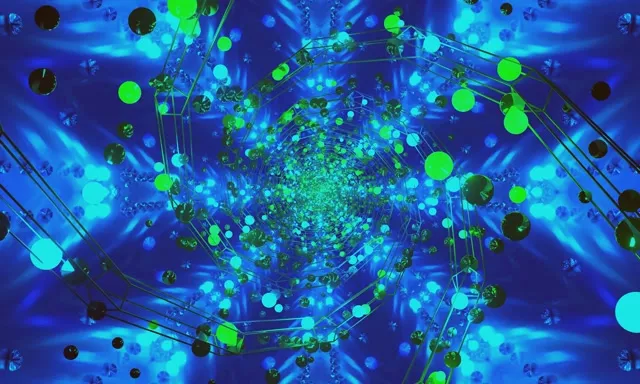 Terowong Neon Kaleidoskop Orb Hijau VJ Loop 5:3 Lebar 60fps Screensaver