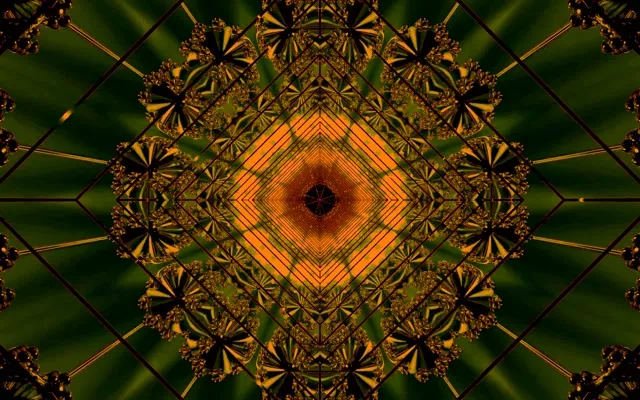 تونل نئون سبز طلایی Fractal Screensaver 16:10 MacBook 60fps VJ Loop