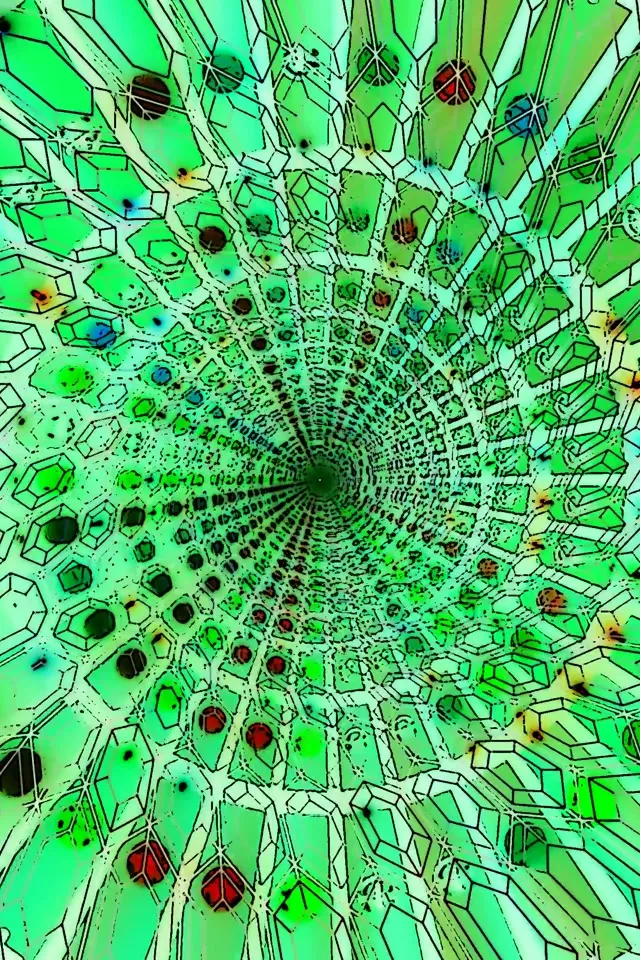 Neon Tunel Zelený Hex Šetrič Obrazovky 2:3 Portrait 60fps VJ Loop PC