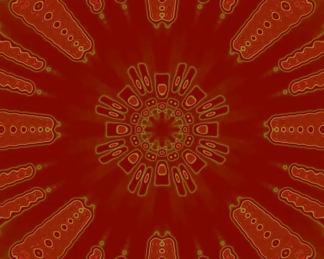 Neon Tunnel Kaleidoskop Eksplosjon Grønn Gull 5:4 industrial 60fps Skjermsparer Vj Loop