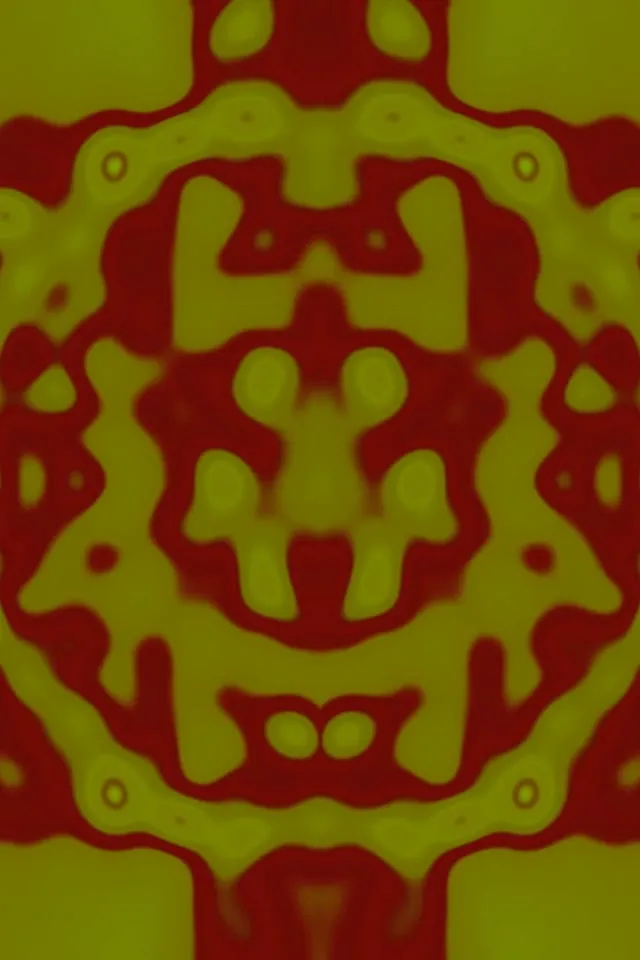 Simetrisks zaļš un sarkans neona kaleidoskopu raksts ar spīdošām ģeometriskām formām, kas rada valdzinošu tuneļa efektu, abstrakts VJ cilpas