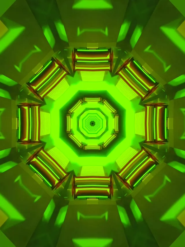 霓虹隧道綠色八角萬花筒 VJ Loop 60fps 螢幕保護程式 3:4 iPad 肖像