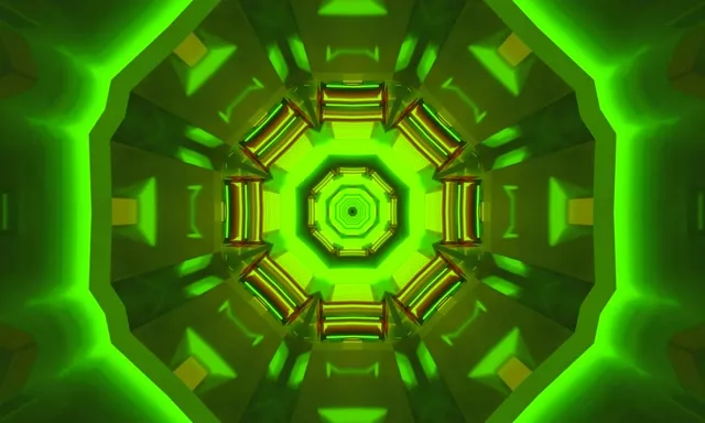 Неонов Тунел Зелен Осмоъгълен Вихър VJLoops 5:3 Wide 60fps Скрийнсейвър