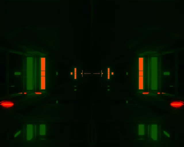 Neon Tunnel Grøn Orange 5:4 industriel 60fps Pauseskærm VJ Loop