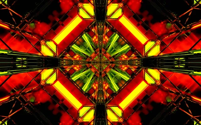 VJ Loop 네온 터널 만화경 다이아몬드 버스트 그린 레드 16:10 MacBook 60fps 화면보호기