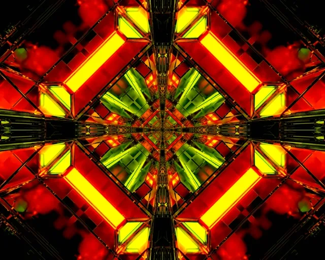 Neon Tunela 5:4 industriala 60fps Pantaila-babeslea VJ Loop Kaleidoskopoa Diamante Leherketa