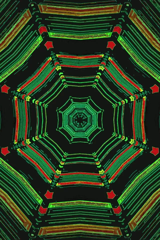 Đường Hầm Neon Bát Giác Xanh Đỏ 60fps Screensaver PC Laptop 2:3 Photo Portrait VJLoops