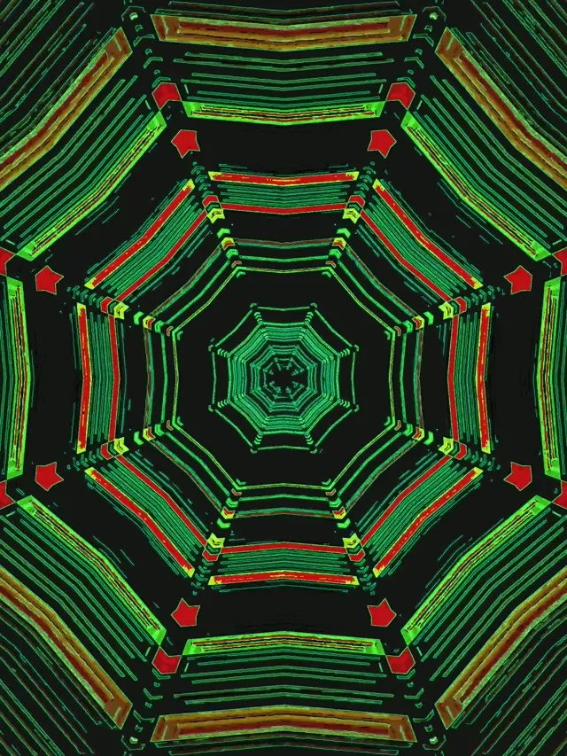 Neon Alagút Zöld Piros Oktogon Képernyővédő 3:4 iPad Portré 60fps VJ Loop