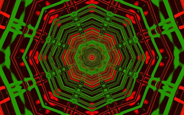 Neontunnel Röd Grön Oktagon Virvel VJ Loop 60fps 16:10 MacBook Skärmsläckare