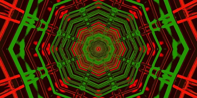 Túnel Neón Octógono Vórtice Vermello Verde VJ Loop 2:1 Univisium 60fps Protector de Pantalla