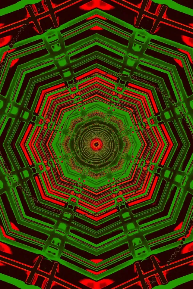 霓虹隧道红绿十边形涡流 | 2:3 照片竖屏 60fps 屏保 VJLoops