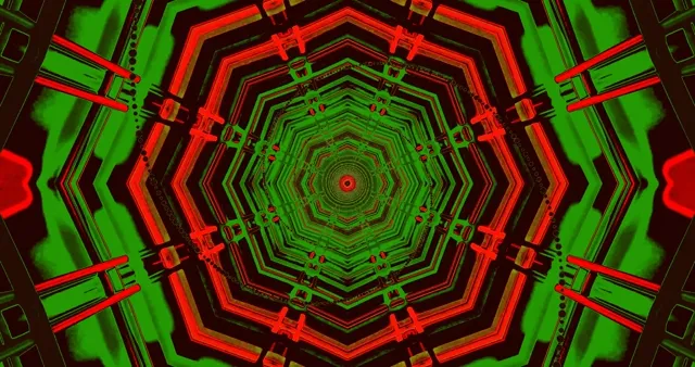 Neónový Tunel Zelený Červený Osemúholník Šetrič Obrazovky 4K UHD 60fps VJ Loop