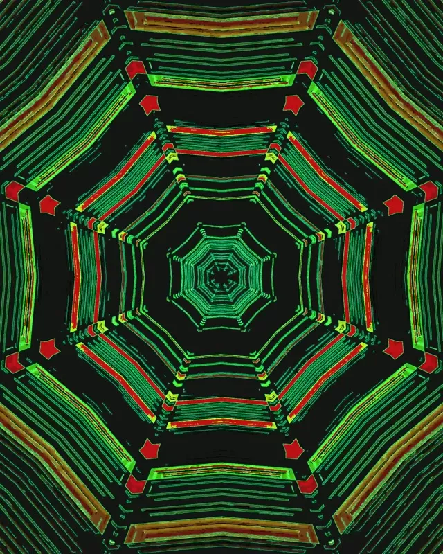 Neon тунел зелен червен осмоъгълник екранна защита 60fps 4:5 Instagram VJ Loop