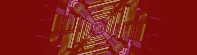 빨간색과 금색 네온 터널에 대칭적인 다이아몬드 모양이 내부로 나선형으로 회전하여 무한한 소용돌이 효과와 발광하는 기하학적 패턴을 만드는 60fps VJ 루프