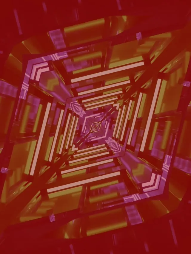 نفق نيون مجرد مع مربع أحمر ووردي وذهبي دوار دوامة في هذه حلقة VJ 60fps