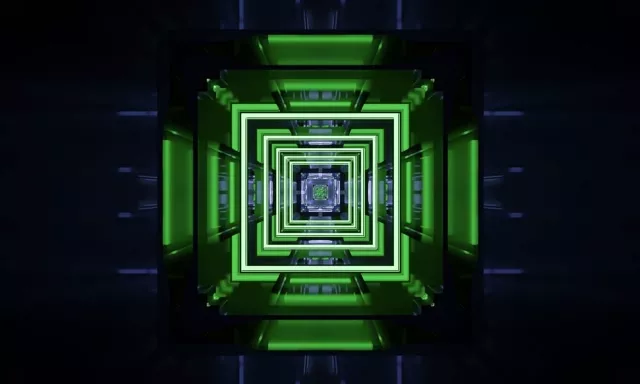 Neon Tunnel Green Square Vortex 60fps 5:3 Screensaver VJ Loop