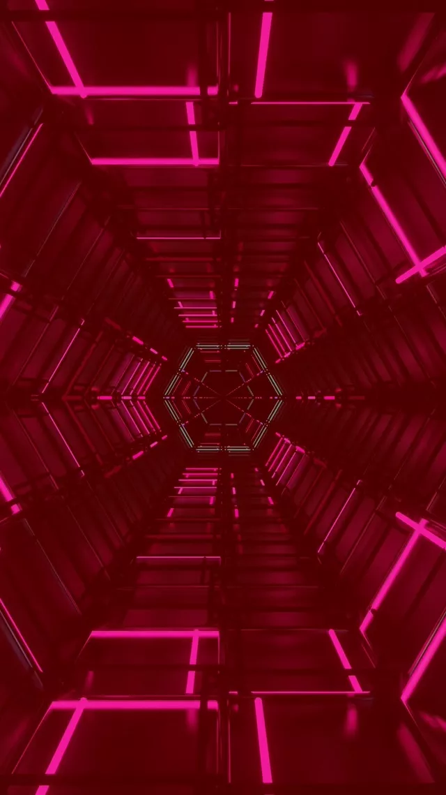 Neon tunel šesťúholník vír VJLoops 9:16 Reels 60fps šetrič obrazovky ružový