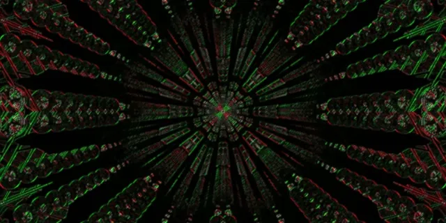 neon tunnel kaleidoscope 2:1 univisium 60fps screensaver motion background red green burst