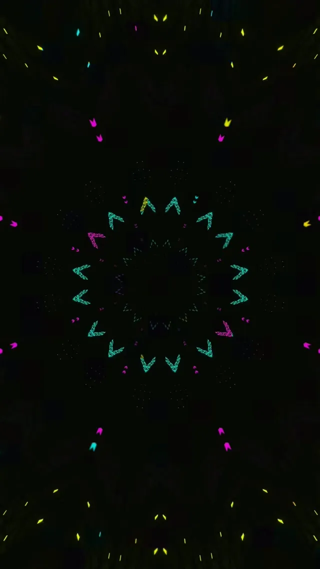 Neon Alagút Kaleidoszkóp Mandala VJLoops 9:16 Reels 60fps Képernyővédő