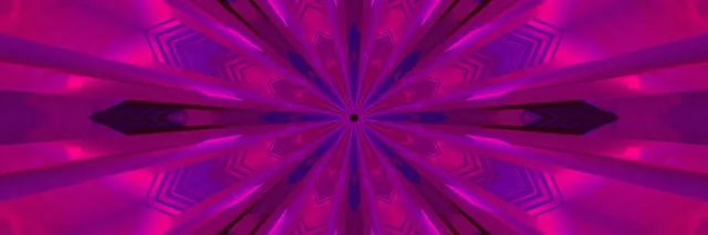 放射狀品紅和紫色霓虹隧道萬花筒爆炸，具有對稱幾何圖案創造催眠漩渦效果的VJ動態背景循環