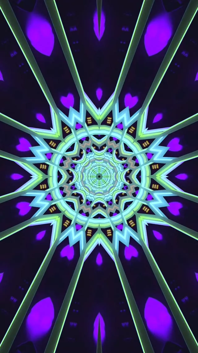 霓虹隧道曼陀罗紫绿 60fps 屏幕保护程序 9:16 Reels VJ Loop