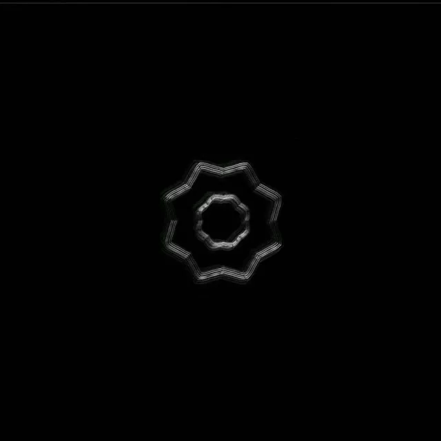 Parlak sekizgen neon dişli tekerlek, konsantrik halkalarla gri tonlarında, VJ loop'ları için soyut tünel girdabı efekti oluşturuyor