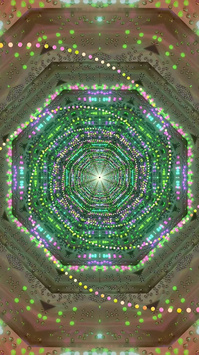 霓虹隧道八角形绿粉 60fps 屏幕保护程序 9:16 Reels VJ Loop