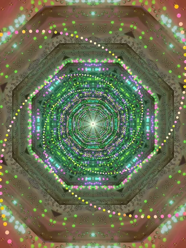 อุโมงค์นีออนแปดเหลี่ยมเขียวชมพู Screensaver 3:4 iPad Portrait 60fps Vj Loop
