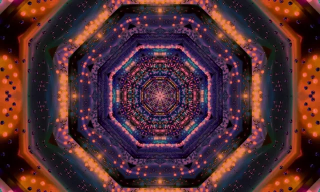 Neontunnel Kaheksanurk Kaleidoskoop Vj Loop 5:3 wide 60fps Ekraanisääst