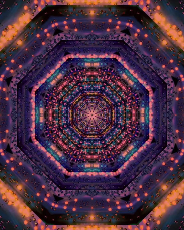 Neon Tunnel Nyolcszög Kaleidoszkóp VJLoops 60fps Képernyővédő 4:5 Instagram