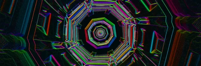 Neon Tunnel Octagon Vortex 3:1 Triple Wide 60fps VJ Loop Screensaver