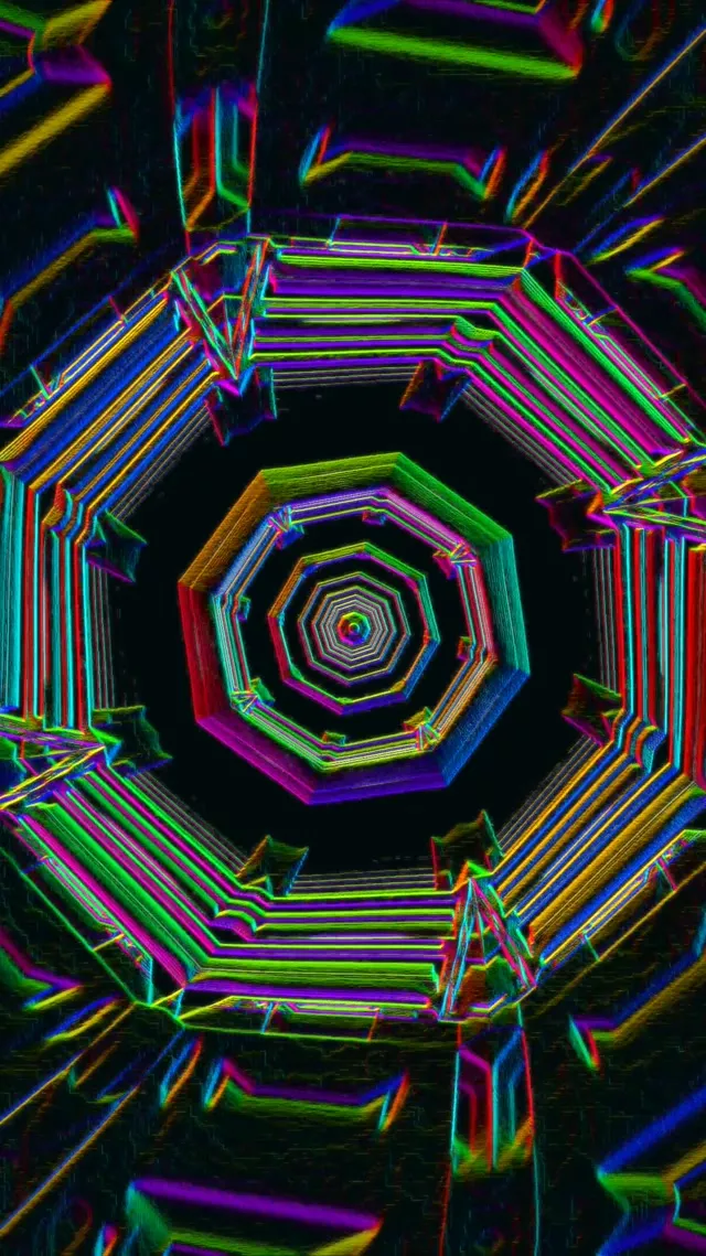 Neon Tunnel Oktagon Vortex 9:16 Reels 60fps Screensaver VJ Loop