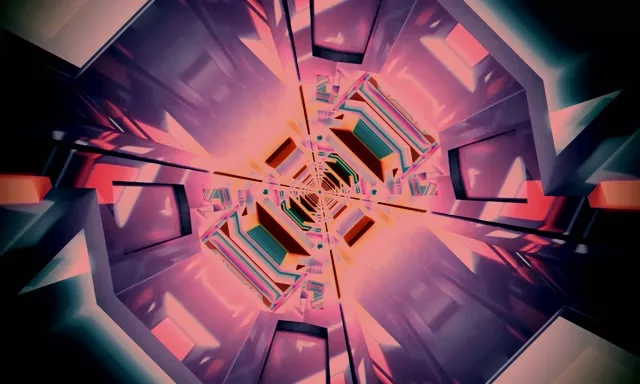 নিয়ন টানেল অষ্টভুজ ঘূর্ণি VJ Loop 5:3 ওয়াইড 60fps স্ক্রিনসেভার