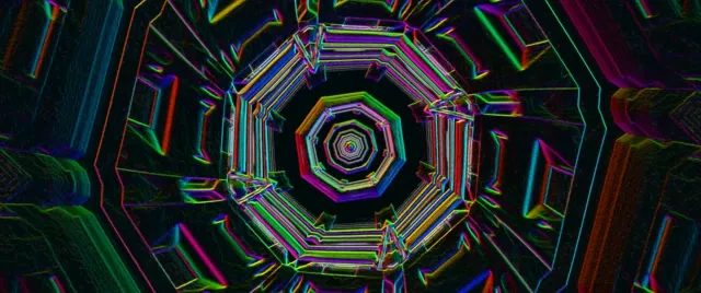 Twnnel Neon Vortecs Octagonaidd Loop 2.39:1 Cinemascope 60fps Screensaver VJLoops