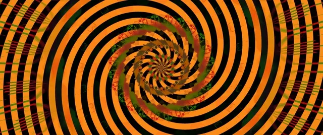 Hypnotischer orange-schwarzer Spiral-Vortex-Tunnel mit unendlicher Tiefe, neon abstrakte VJ-Schleife mit fesselnden konzentrischen Kreisen