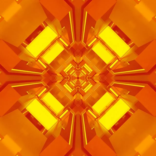 Neon Tunnel Orange Kaleidoskop VJ Loop 1:1 Kvadrat 60fps Skärmsläckare