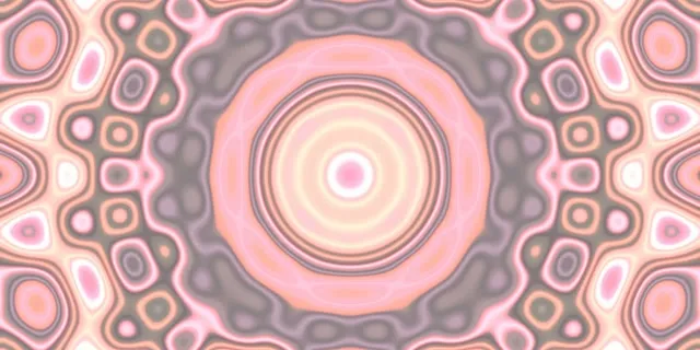 Els cercles concèntrics en rosa tendre i gris creen un efecte de túnel de vòrtex ondulant en aquest bucle VJ abstracte de 4K