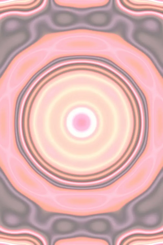 ঢেউ খাওয়া গোলাপি এবং ক্রিম নিয়ন আলোর কেন্দ্রীয় বৃত্তগুলি একটি সম্মোহনী টানেল ভর্টেক্স তৈরি করে, দৃশ্যমান কেন্দ্র পয়েন্ট এবং স্তরযুক্ত আলোর বলয় সহ একটি বিমূর্ত VJ লুপ