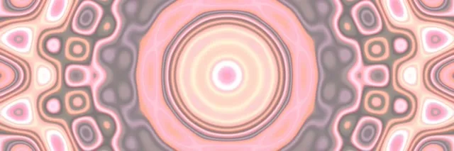 同心粉紅和灰色霓虹圓圈以催眠脈動運動螺旋向外擴展，為 VJ 循環創造抽象漩渦隧道效果