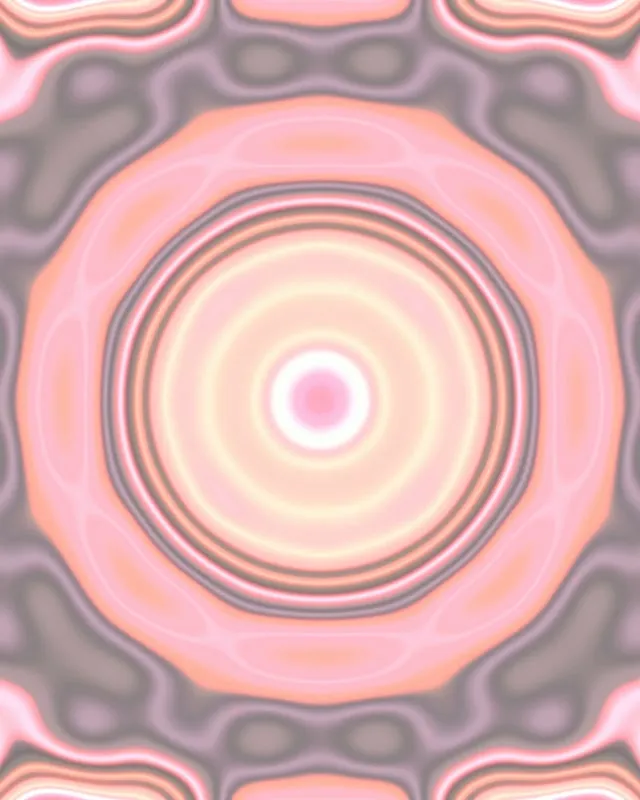 Концентрические круги персикового, розового и кремового цветов создают гипнотический неоновый туннель с яркими волнами в цикле VJ