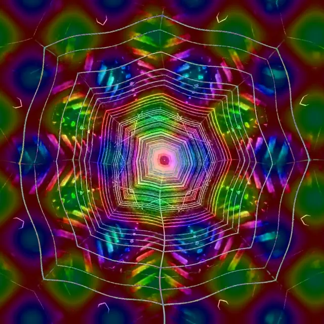 מנהרת נאון תוססת עם מערבולת ריבועית קונצנטרית בכפול, תכלת וירוק לימון, יוצרת אפקט ספירלה 3D היפנוטי עם דפוסים גיאומטריים זוהרים לולאות VJ