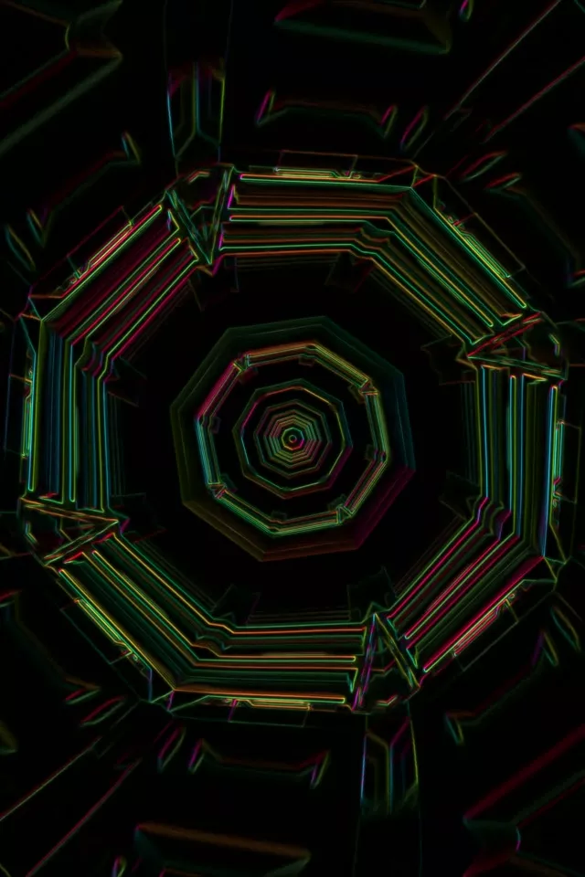Neónový tunel Pulzující šestiúhelník Vortex 9:16 Portrait 60fps Screensaver VJ Loop