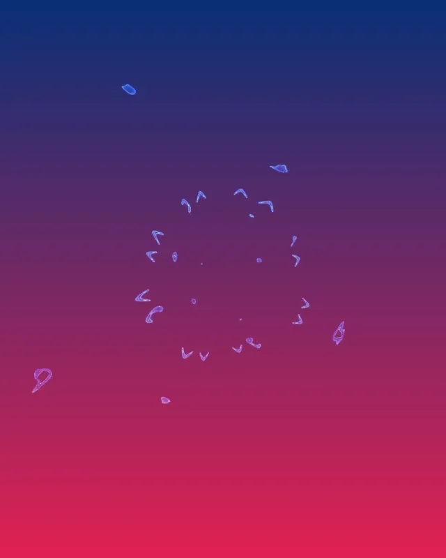 Frechas neón azuis irradiando en patrón caleidoscópico circular sobre gradiente azul-rosa, gráficos de movemento loop VJ abstractos