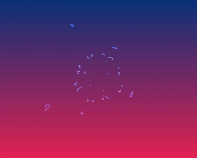 Neon-Kaleidoskop-Herzexplosion mit lila und magenta leuchtenden Partikeln, die in einer abstrakten VJ-Loop-Bewegung ausstrahlen