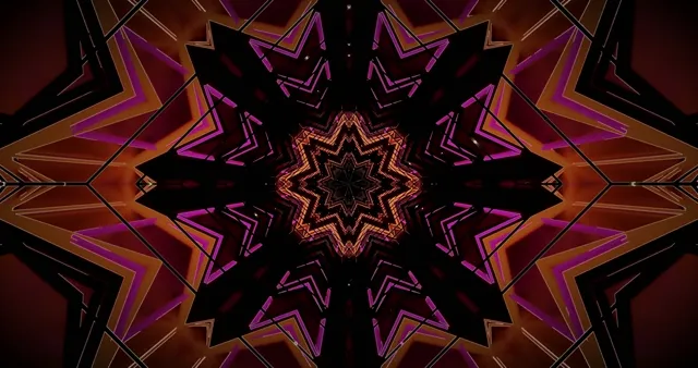 Terowongan Neon Kaleidoskop Emas Ungu 4k UHD 60fps screensaver VJLoops
